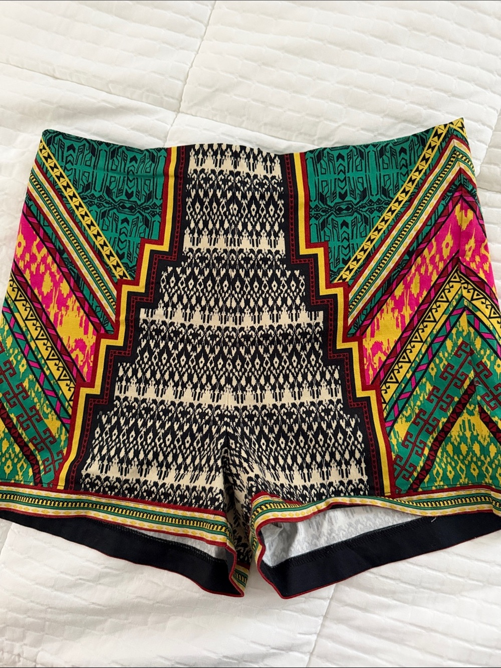 Flying Tomato High-Waist Tribal Print Shorts — Green, Pink, Yellow, Black